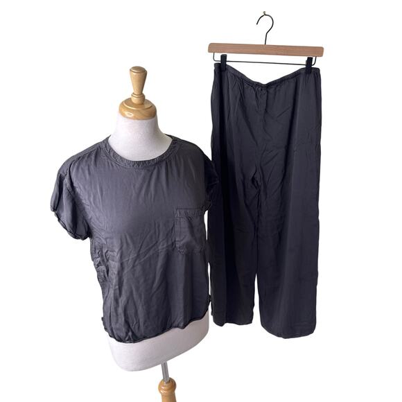 BELLA DAHL Ecovera Wide Leg PJ Pant & Short Sleeve Crewneck SET Medium - Picture 1 of 10